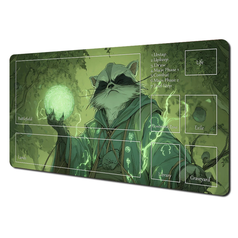 Fantasy Card Playmat with Rabbit Archer & Raccoon Design
