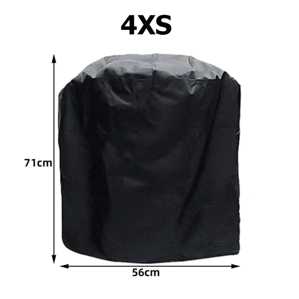 Black 4XS universal heavy-duty waterproof BBQ grill cover.