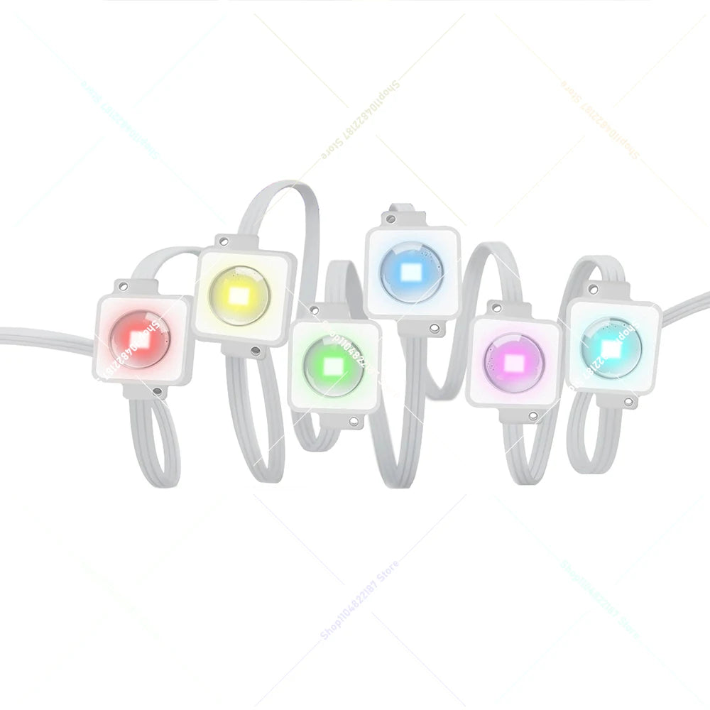 A set of permanent RGBIC outdoor eave lights with remote and app control, featuring various colored light modules.