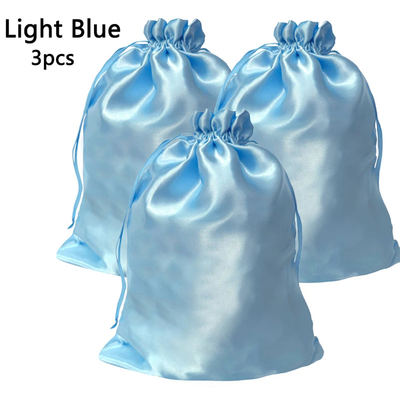 Satin Wig Storage Bags with Drawstring Closure