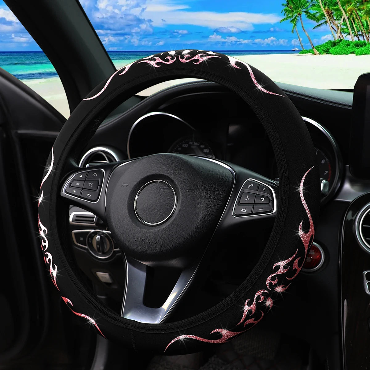Flame Totem Fabric Steering Wheel Cover (Fits 14.5-15 Inch)