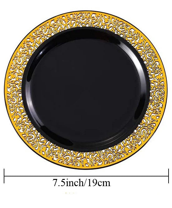 Elegant White Disposable Dinner Plates with Silver Lace Design
