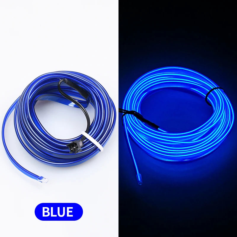 Blue flexible 5m USB LED light strip coiled for car interior lighting