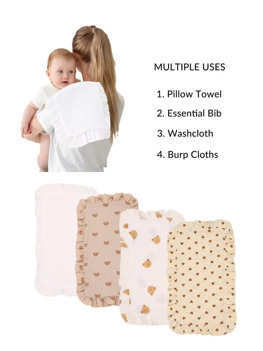 Soft Muslin Gauze Burp Cloths with Ruffle Trim (4-Pack)