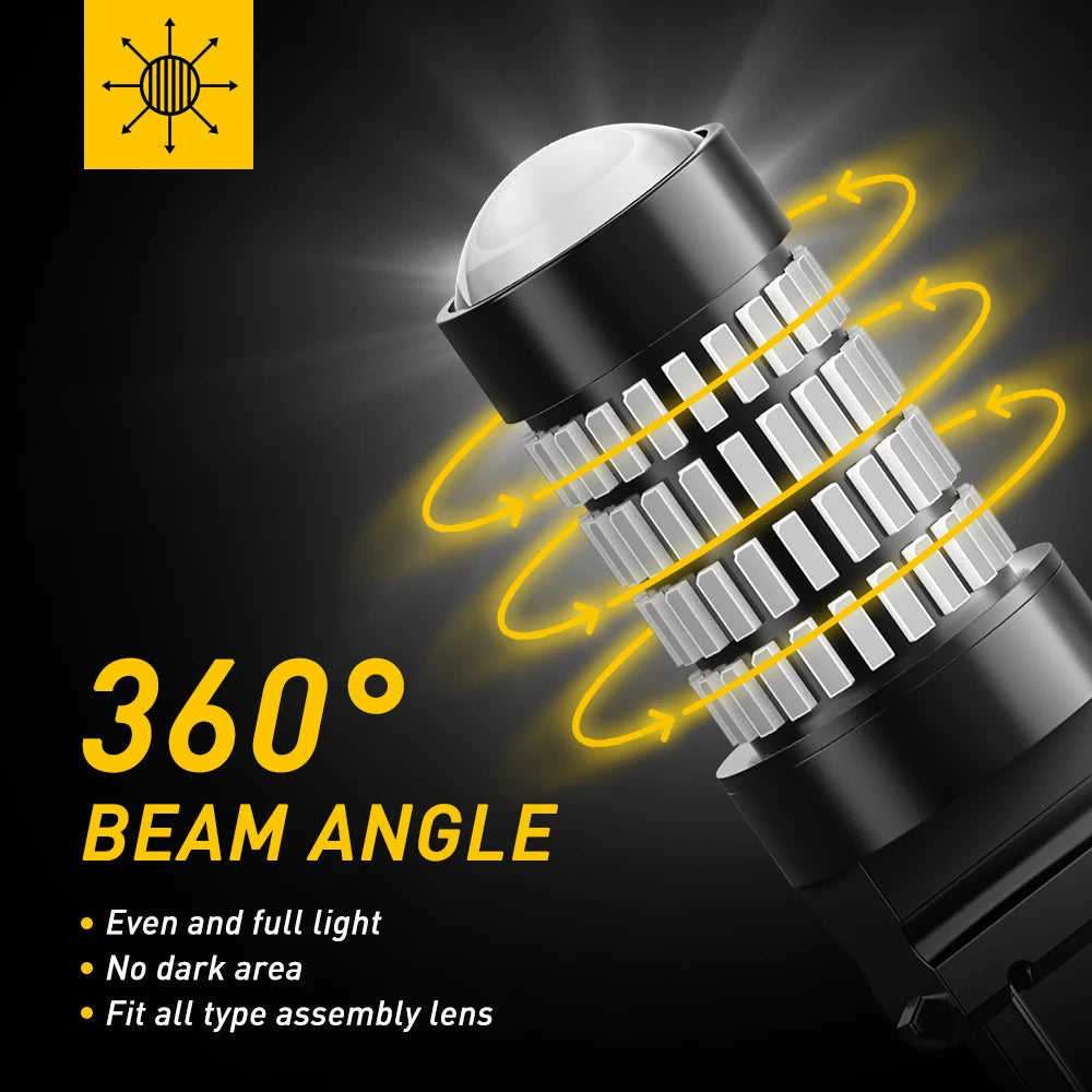 Close-up of a black LED spotlight with a 360 degree beam angle illuminating light rays.