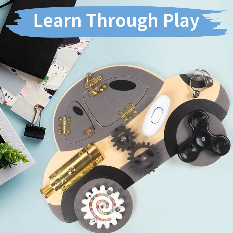 Wooden Steering Wheel Busy Board for Toddlers - Montessori Sensory Toy