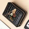 Alphabet Flower Double-Zip Card Wallet with Secure Clasp