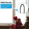 A child is looking out a window where a self-adhesive safety lock is visible, emphasizing added security for children.