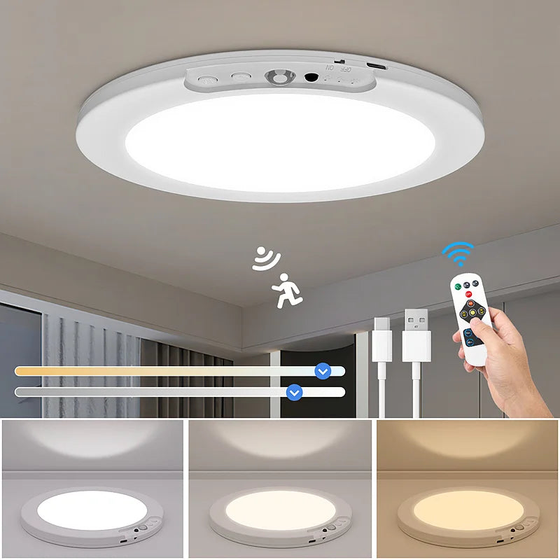 مصباح LED ذكي يعمل بالحركة وبطارية قابلة للشحن مع جهاز تحكم عن بعد