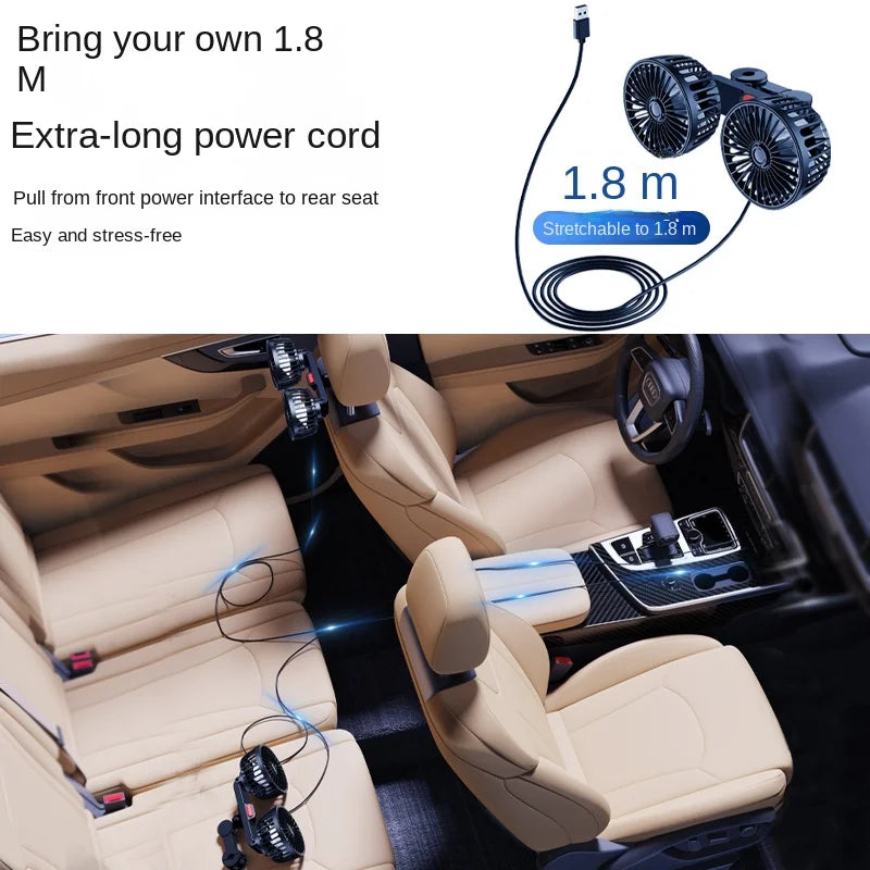 Dual-Head USB Car Seat Cooling Fan