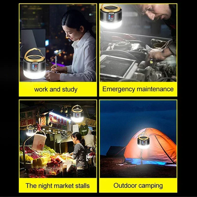 Solar-Powered LED Camping Lantern with Power Bank & Remote