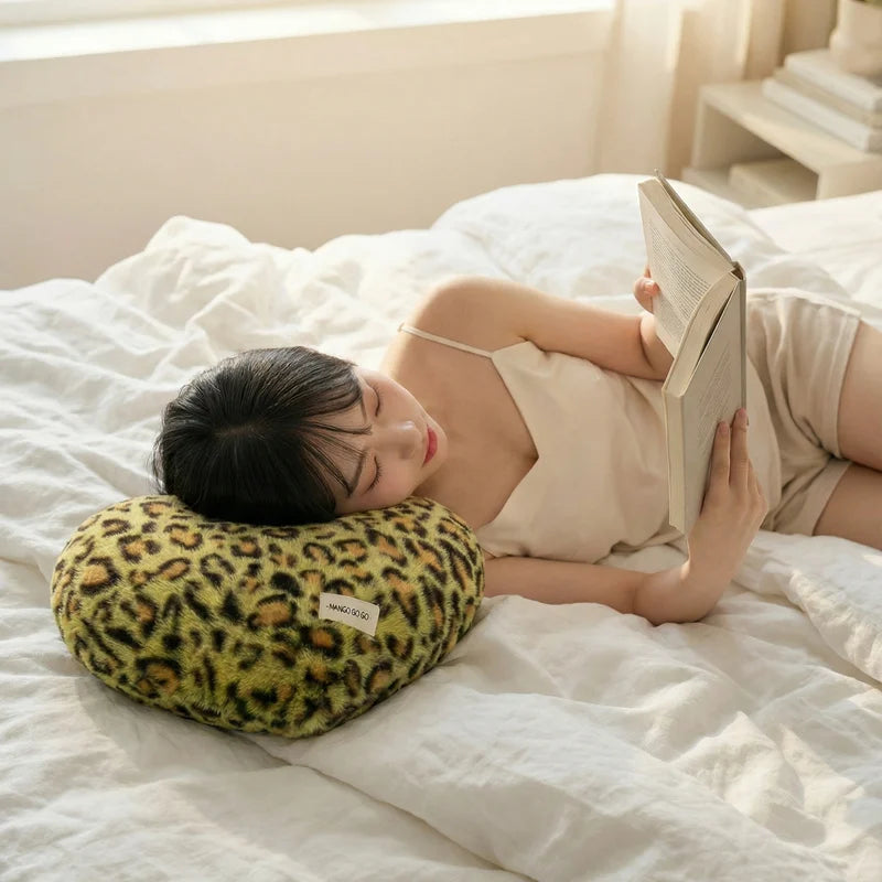 Leopard Print Heart-Shaped Plush Cushion
