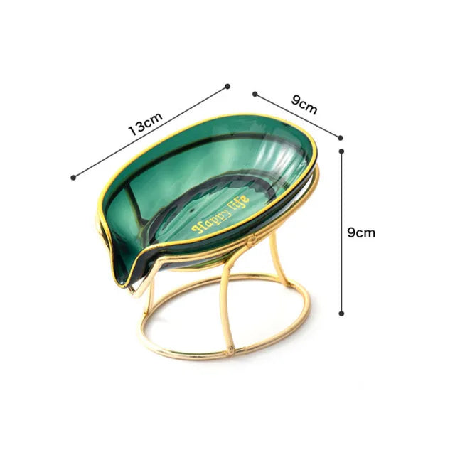 Leaf-Shape Self-Draining Soap Dish with Metal Bracket