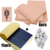 A kit containing 8 pieces of pink tattoo practice paper and 15 pieces of blue thermal transfer paper.