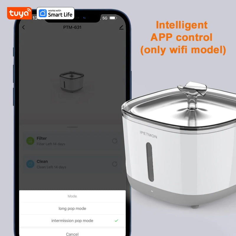 Smart Pet Water Fountain with Stainless Steel Bowl