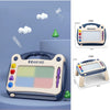 A magnetic drawing board for kids showing a colorful grid and an eraser pen, with various sizes displayed.