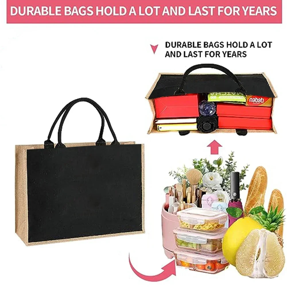 Vintage Jute Shopping Tote Bag with Waterproof Lining