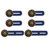 Six pairs of bronze and blue no-sew button waist extenders for jeans