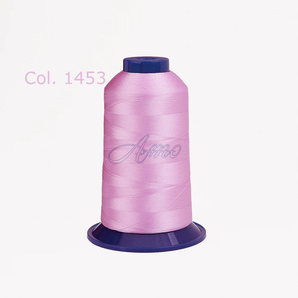 A spool of pink polyester embroidery thread labeled Col. 1453.