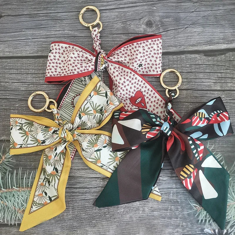 Chic Silk Bow Keychain with Ribbon Charm