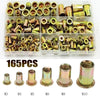 Assortment kit of zinc plated rivet nuts and blind threaded inserts ranging from M3 to M10.