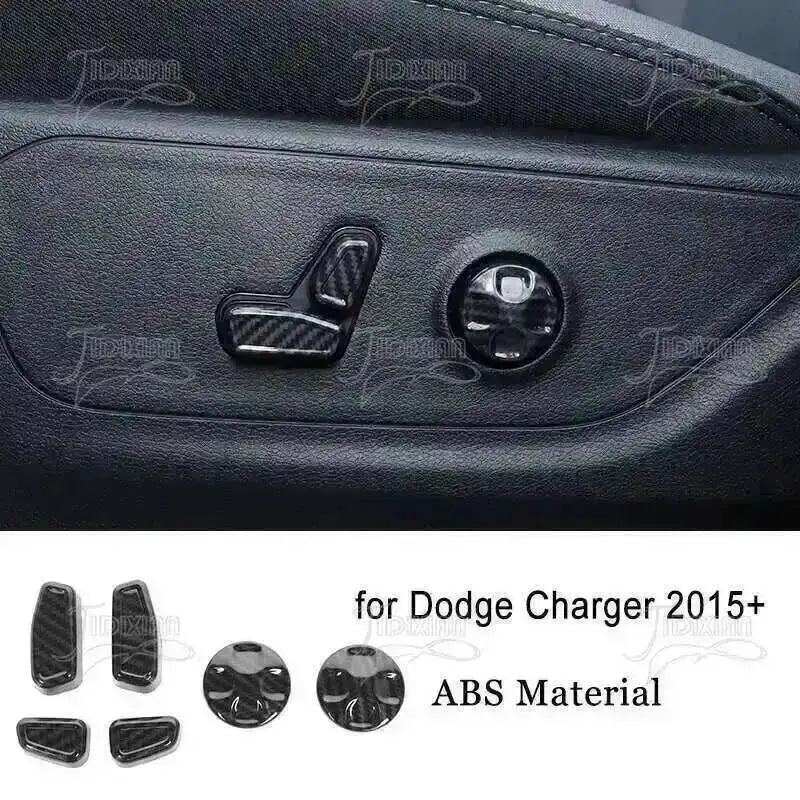 Carbon fiber interior trim kit for Dodge Charger 2015+ featuring a door pull handle and trim piece made of ABS material