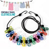 Portable travel clothesline with 12 clips for indoor and outdoor drying
