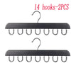 Two black wooden hanging organizers with 14 hooks each for storing belts, hats, and accessories