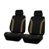 A set of black and gold two-tone car seat covers shown in a side view.