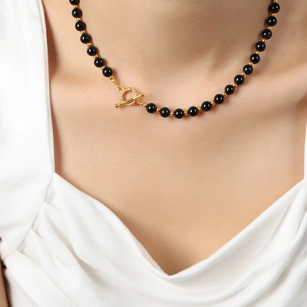 Collier en Perles d'Agate Vintage