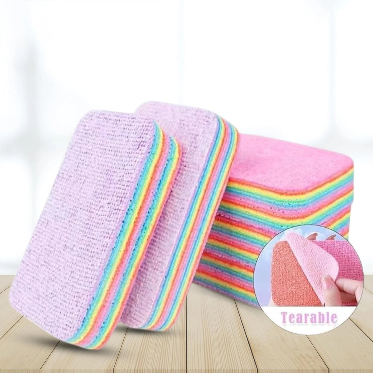 Rainbow Tear-Off Kitchen Sponge Cloth for Dishes and Surfaces