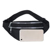Black nylon waist pack with a zipper and a rectangular phone slot, featuring an adjustable strap.
