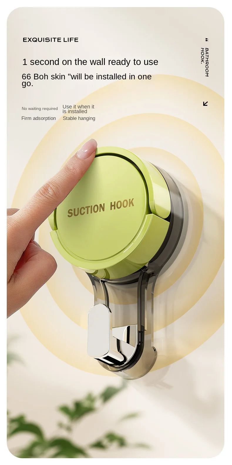 Strong Vacuum Suction Hooks with Adhesive Mount, No-Drilling Design for Home and Bathroom