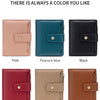 A collection of eight compact RFID-blocking bi-fold wallets in various colors including pink, peacock blue, black, wine red, 