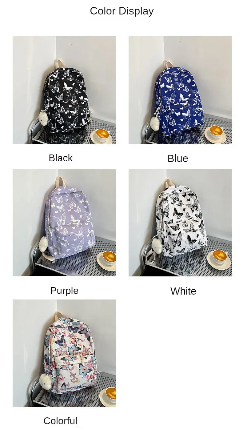 Butterfly Print Canvas Backpack for Women