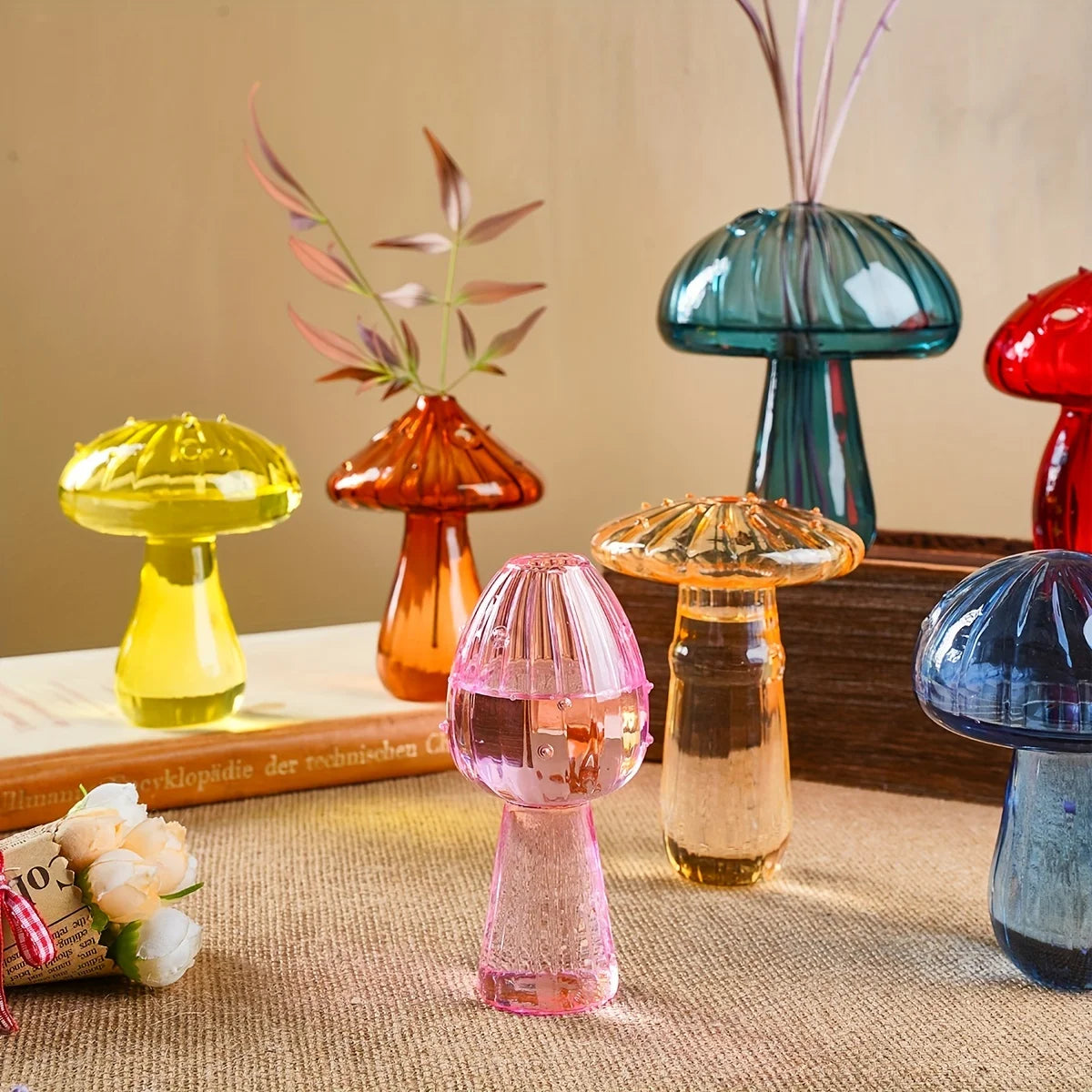 Colorful Glass Mushroom Vase for Hydroponic Plants
