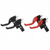 A pair of black and red universal bike V-brake levers with ergonomic grips.