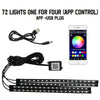 A set of 72 lights for a car underglow strip, including an app control and USB plug.