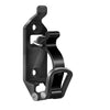 A black heavy-duty wall mount tool holder designed for securing shovels, axes, and other tools.