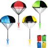 A collection of colorful hand-thrown parachute toys in various colors including red, blue, yellow, and green.