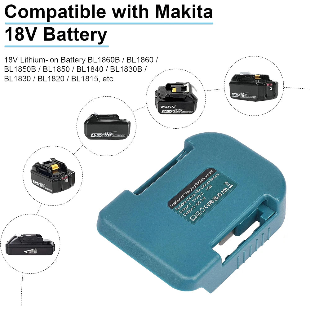 USB & Type-C Power Adapter for Makita 18V Batteries