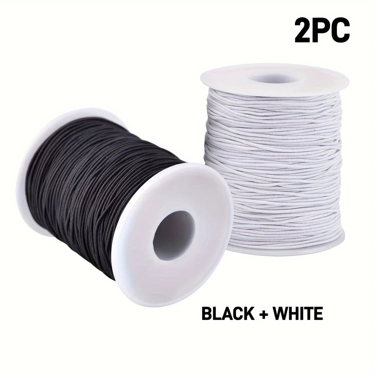 Two spools of black and white stretchy elastic cord for jewelry making