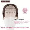 Front detail of a wig grip cap showing measurements and breathable material