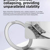 A silver magnetic aluminum tablet holder is shown with its circular ring and adhesive base component.