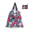 A floral patterned reusable shopping tote bag and a matching small carry pouch.