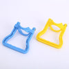 Two ergonomic water bucket and bottle carrier handles, one blue and one yellow.