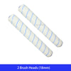 Two white brush heads with blue stripes for a paint roller