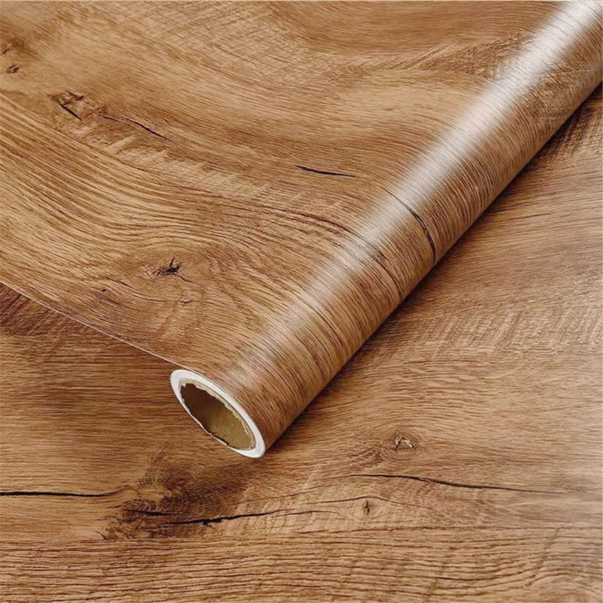Roll of brown wood grain vinyl wallpaper contact paper for furniture