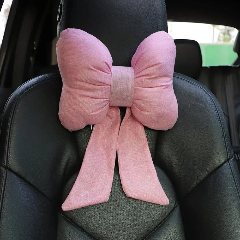 Cute Bowknot Car Neck Pillow – Plush Headrest for Comfortable Drives