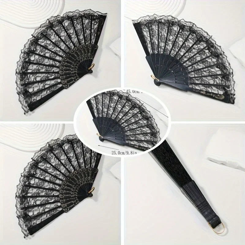 Elegant Lace Fabric Hand Fan with Floral Design